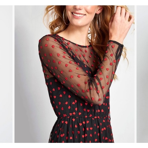 NWT ModCloth from Nordstrom Black & Red Heart Dress Size Small - Picture 2 of 13